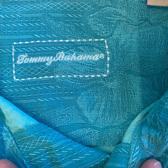 Tommy Bahama large men’s teal blue tropical shirt 100 percent silk - Picture 2 of 10